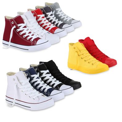 VAN HILL Damen Sneaker High Basic Canvas Turnschuhe Schnürer Freizeitschuhe 826091