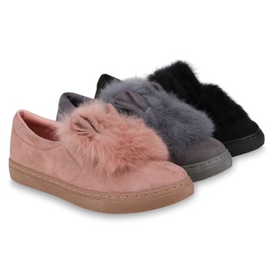 VAN HILL Damen Sneaker Low Slip Ons Fell Turnschuhe Wildleder-Optik Schuhe 820228