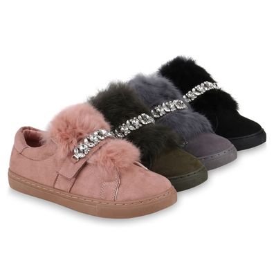 VAN HILL Damen Sneaker Low Fell Strass Wildleder-Optik Freizeit Schuhe 820227