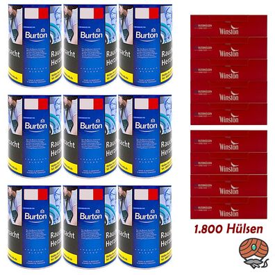 Burton Blue/Blau Feinschnitt Tabak Dose 9x 120g, Winston Hülsen
