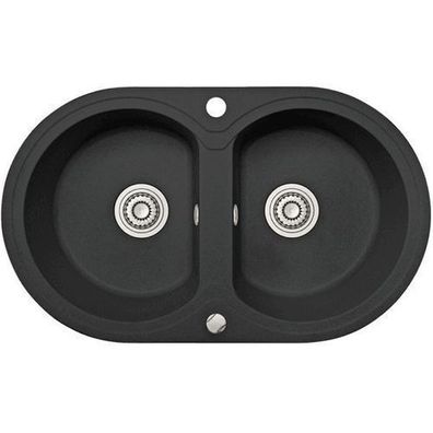Granitspüle Doppelbecken DAFNE 47x78 Schwarz | Siphon im SET!