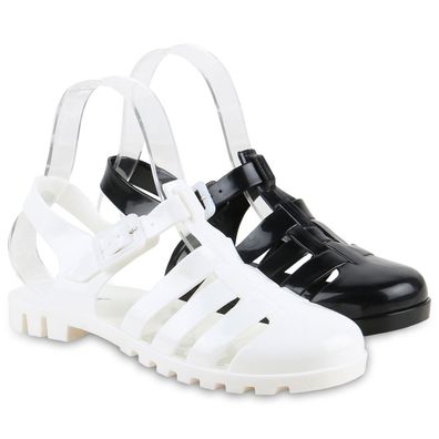 VAN HILL Damen Sandalen Pantoletten Bequeme Lack Cut-Outs Bade-Schuhe 837646