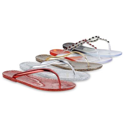 VAN HILL Damen Sandalen Zehentrenner + Kulturtsche Metallic Glitzer Schuhe 837647