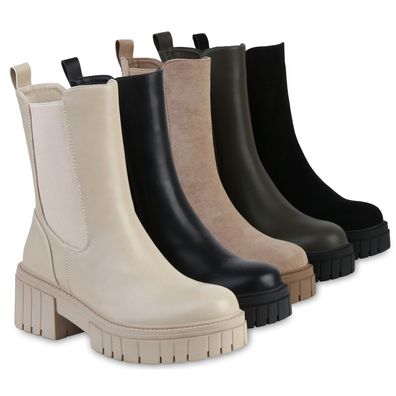 VAN HILL Damen Stiefeletten Plateau Boots Stiefel Profil-Sohle Schuhe 837673