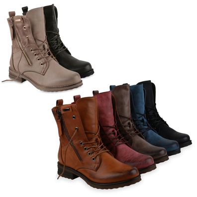 VAN HILL Damen Schnürstiefeletten Leicht Gefüttert Blockabsatz Stiefeletten 835417