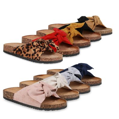 VAN HILL Damen Sandalen Pantoletten Korkoptik Sommer Schlappen Hausschuhe 833538