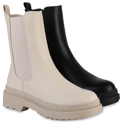 VAN HILL Damen Leicht Gefütterte Plateau Boots Profil-Sohle Schuhe 839380