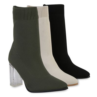 VAN HILL Damen Schlupfstiefeletten Stiefeletten Stiefel Strick Stoff-Schuhe 839470