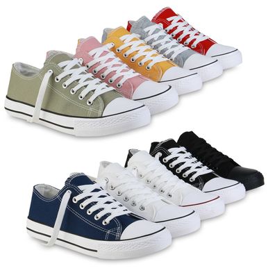 VAN HILL Damen Sneaker Low Bequeme Schnürer Basic Stoff Schnür-Schuhe 838455