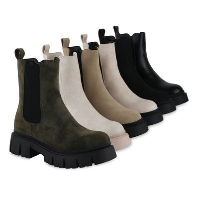 VAN HILL Damen Plateau Boots Stiefeletten Profil-Sohle Stiefel Schuhe 839534