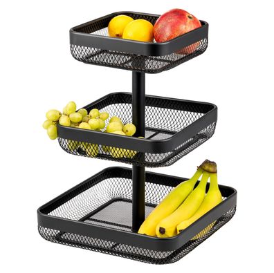eluno 3-stöckige eckige Obstetagere / Brotkorb, Obstschale, Obstkorb aus Metall