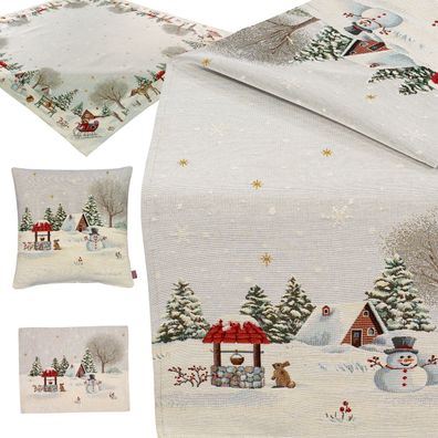Weihnachten Gobelin Tischdecke Tischläufer Kissenbezug Platzdeckchen Winter