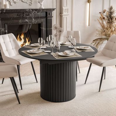 Ausziehbarer Tisch ELODIE mit Rillenstruktur Kaschmir, Schwarz