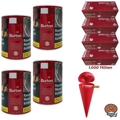 Burton Original Tabak Dose 4x 120g, Gizeh Special Tip Extra Hüls, Strandascher