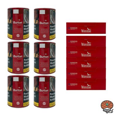 Burton Original Feinschnitt Tabak Dose 6x 120g, 1200 Winston Hülsen