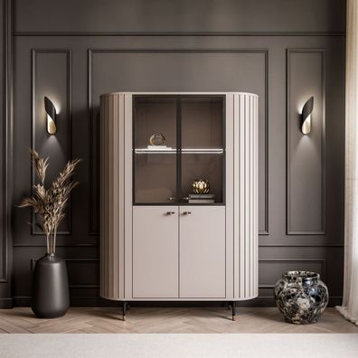 Vitrine mit LED-Beleuchtung ELODIE, Kaschmir, Schwarz