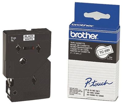 Brother TC291 Schriftbandkassetten - laminiert, 9 mm x 7,7 m, schwarz auf weiß