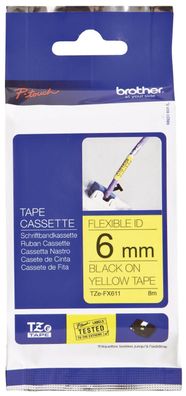 Brother TZE611 Schriftbandkassette - laminiert, 6 mm x 8 m, schwarz auf gelb