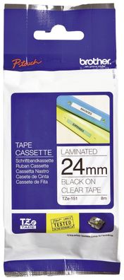 Brother TZE151 TZe-151 Schriftbandkassette - laminiert, 24 mm x 8 m, schwarz auf farb