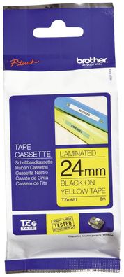 Brother TZE651 TZe-651 Schriftbandkassette - laminiert, 24 mm x 8 m, schwarz auf gelb