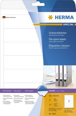 Herma 5090 Ordneretiketten A4 weiß 192x38 mm Papier matt blickdicht 175 St
