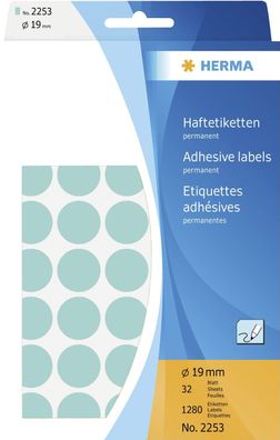 2253 2253 Vielzwecketiketten blau Ø 19 mm rund Papier matt Trägerpapier perforiert 12