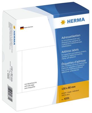 Herma 4331 4331 Adress-Etiketten - einzeln mit Abziehlasche, 130 x 80 mm, selbstklebe