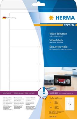 HERMA Video-Etiketten Special, 78,7 x 46,6 mm, weiá