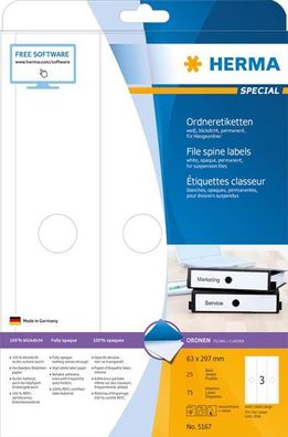 HERMA Ordnerr?cken-Etiketten Special, 63 x 297 mm, weiá
