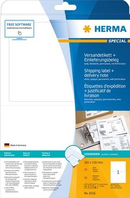 HERMA 8316 Versand-Etiketten + Einlieferungsbeleg Special