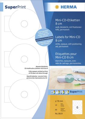 HERMA Mini CD/DVD-Etiketten Special, Durchmesser: 78 mm