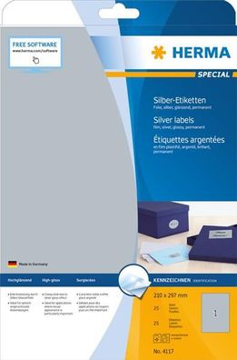 HERMA 4117 Folien-Etiketten Special, 210 x 297 mm, silber