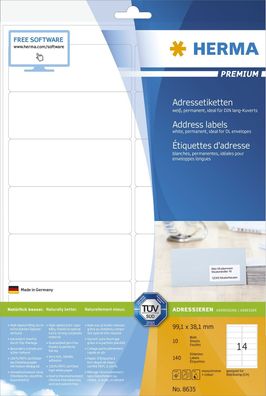 Herma 8635 8635 Premium Etikett - weiß, 99,1x38,1 mm, permanent, 140 Stück