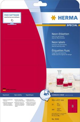 Herma 5046 Etiketten A4 neon-rot 99,1x67,7 mm Papier matt 160 St