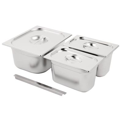 Vogue Edelstahl Gastronorm Set 1/2 und 2x 1/4 mit Deckeln