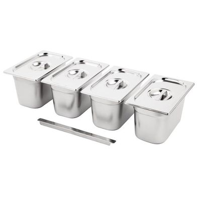 Vogue Edelstahl Gastronorm Behälter Set 4 1/4 Mit Deckel