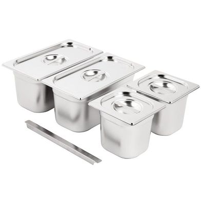 Vogue Edelstahl Gastronorm Behälter Set 2x 1/3 2x 1/6 Mit Deckeln