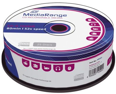 MediaRange MR201 CD-R Rohlinge - 700MB/80Min, 52-fach/Spindel, Packung mit 25 Stück