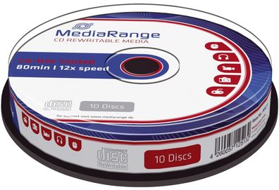 MediaRange MR235 CD-RW Rewritables - 700MB/80Min, 12-fach/Spindel, Packung mit 10 Stü