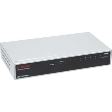 Longshine LCS-GS7108-E 8-port Mini Switch 8 x 10/100/1000 Mbps, Metal Silver Case, wi