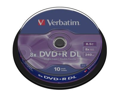 Verbatim 43666 1x10 DVD+R Double Layer 8x Speed, 8,5GB matt silver
