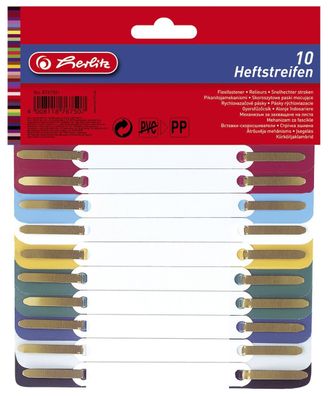 Herlitz 08767501 Heftstreifen 34 x 150 mm PP-Folie 10 Stück sortiert