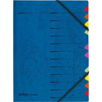herlitz 5001128 Ordnungsmappe, DIN A4, Karton, 12 Fächer, blau