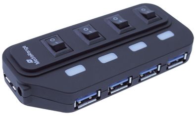 MediaRange MRCS505 USB 3.0 Hub 1:4 mit seperaten Ein-/Aus-Schaltern und Netzteil
