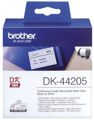Brother DK44205 DK-Endlosetiketten Papier - 62 mm x 30,48 m, ablösbar, schwarz auf we