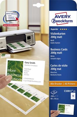 Avery Zweckform® C32011-25 C32011-25 Superior Visitenkarten, 85 x 54 mm, einseitig be