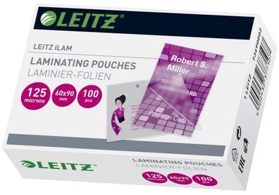 Leitz 7369-00-02 7369 Folientasche 125 Micron, für Visitenkarten, 100 Stück
