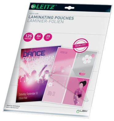 Leitz 33835 Folientasche 125 Micron für A4 25 Stück