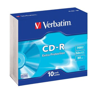 Verbatim VER43415 CD-R Rohlinge - 700MB/80Min, 52-fach/Slim Case, Packung mit 10 Stüc