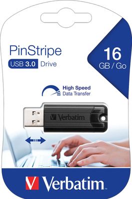 Verbatim 49316 USB Stick 3.0 PinStripe - 16 GB, schwarz